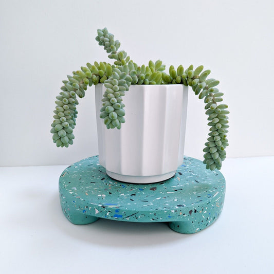 Terrazzo Plant Pedestal, Colorful Indoor Plant Stand, Footed Tabletop Plant Stand, Round Decorative Tray