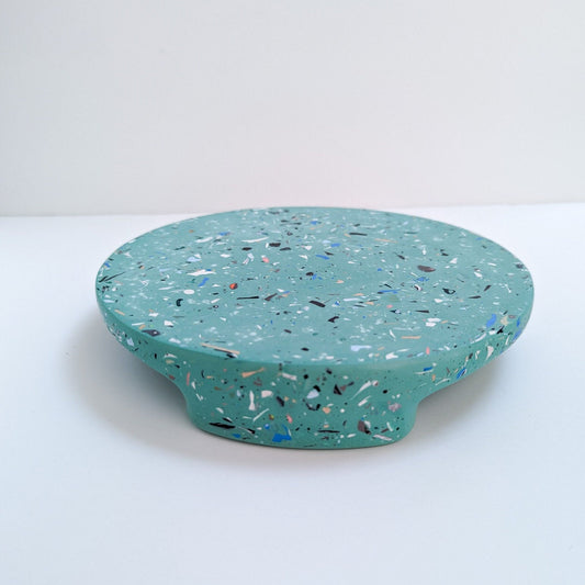 Terrazzo Plant Pedestal, Colorful Indoor Plant Stand, Footed Tabletop Plant Stand, Round Decorative Tray