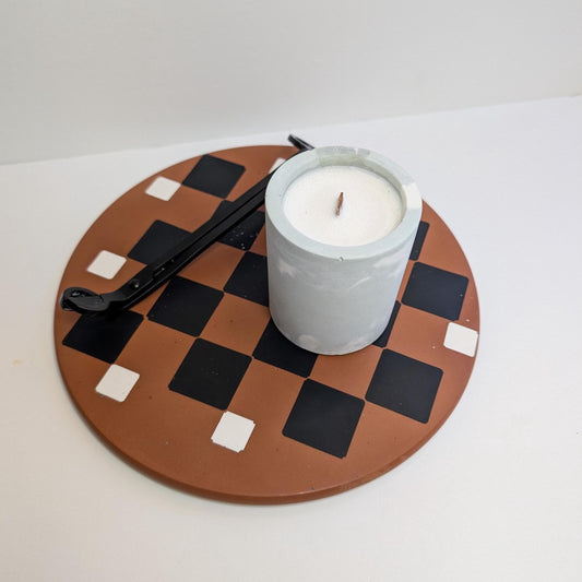 Checkerboard Decorative Tray, Maximalist Checkered Centerpiece, Terracotta Decorative Candle Tray