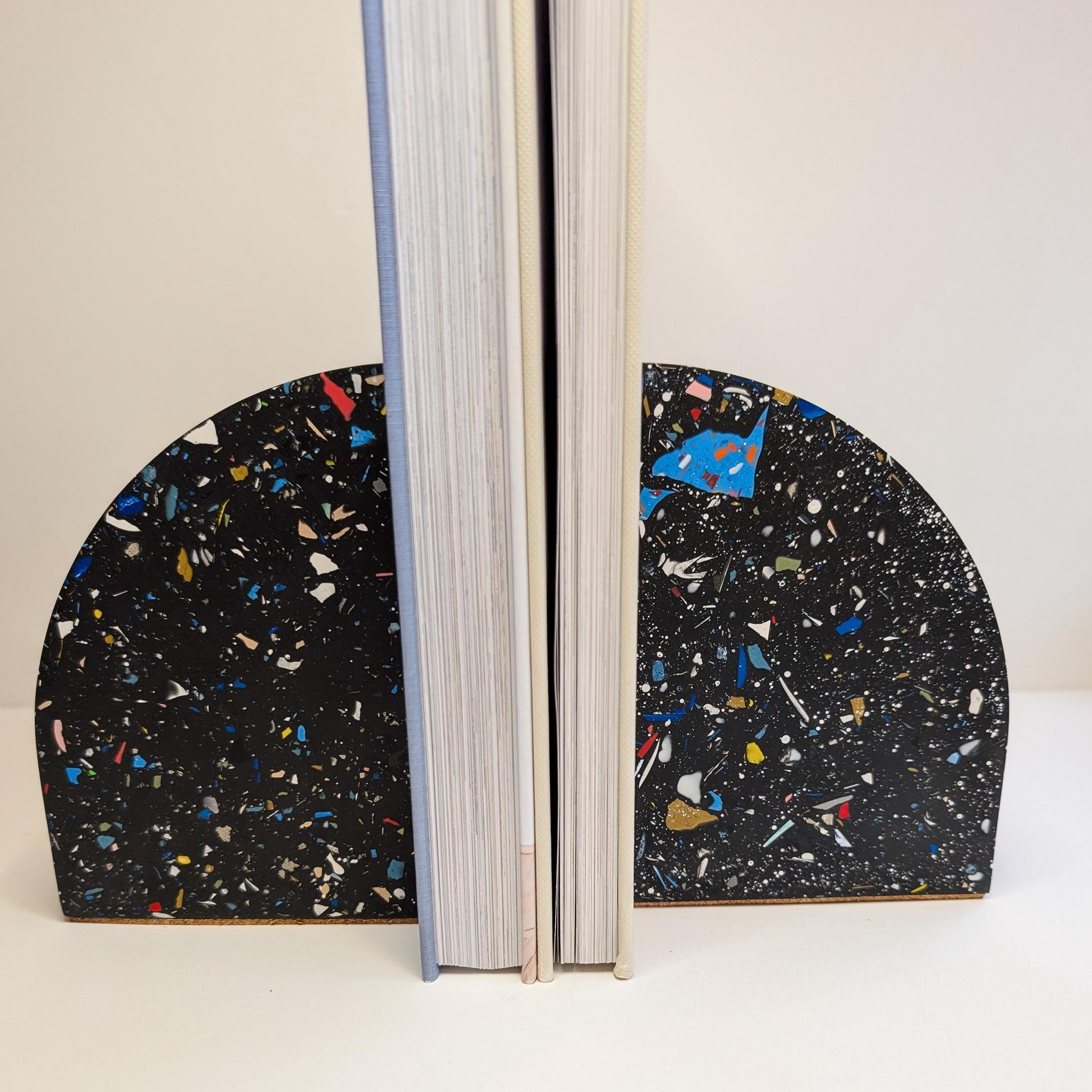 Black Terrazzo Curve Bookends, Modern Terrazzo Bookends, Colorful Bookshelf Decor, Heavy Cookbook Bookends