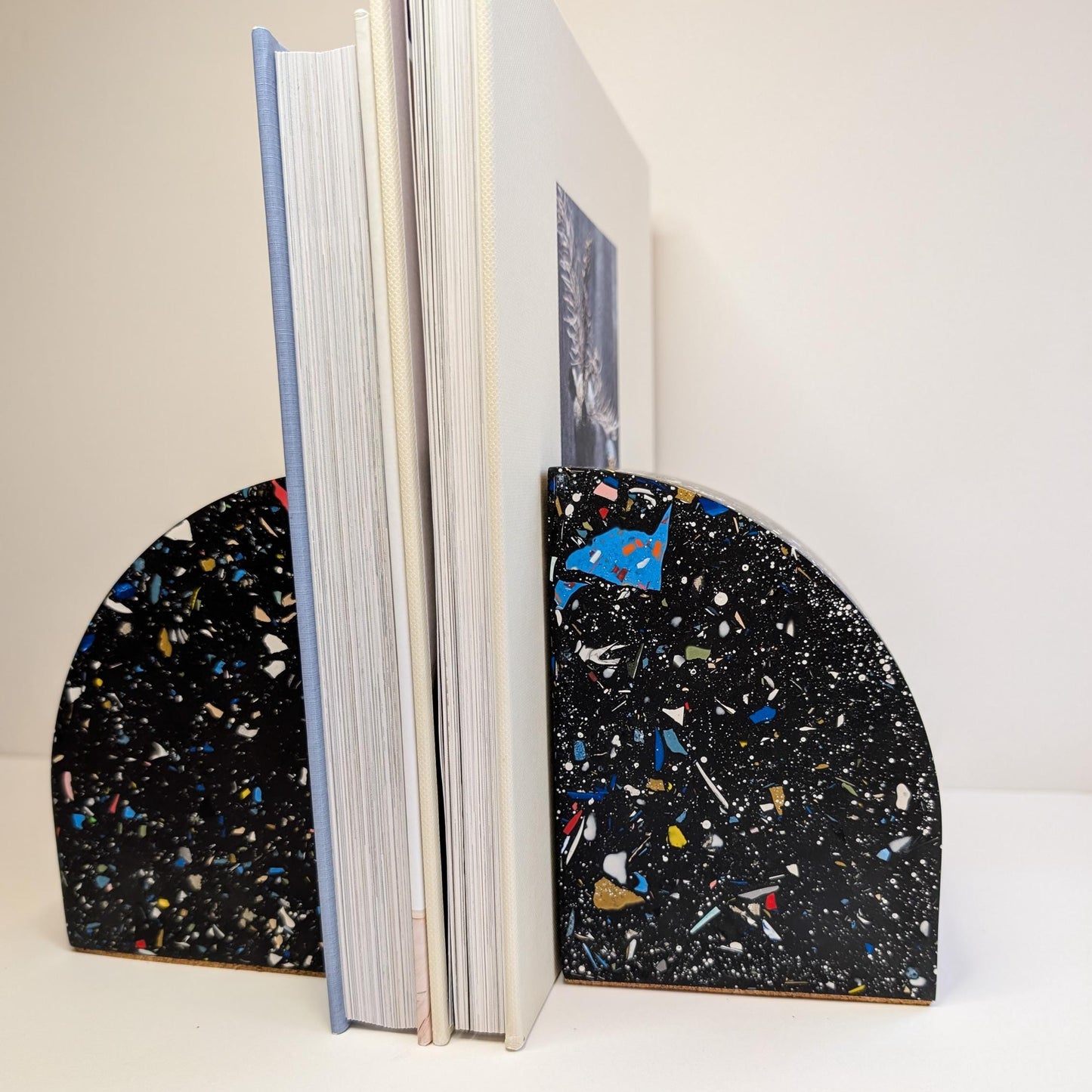 Black Terrazzo Curve Bookends, Modern Terrazzo Bookends, Colorful Bookshelf Decor, Heavy Cookbook Bookends