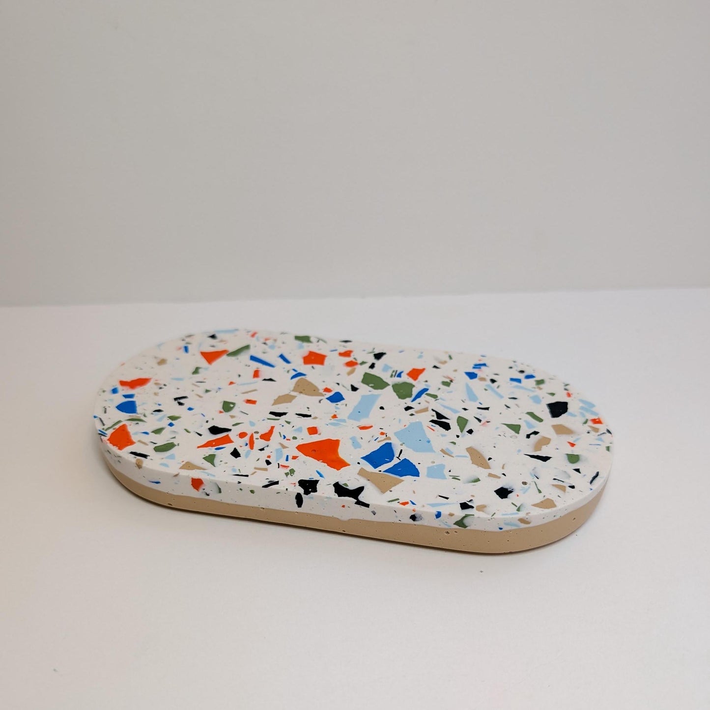 Tan and White Terrazzo Small Tray, Terrazzo Makeup Tray, Neutral Oval Tray