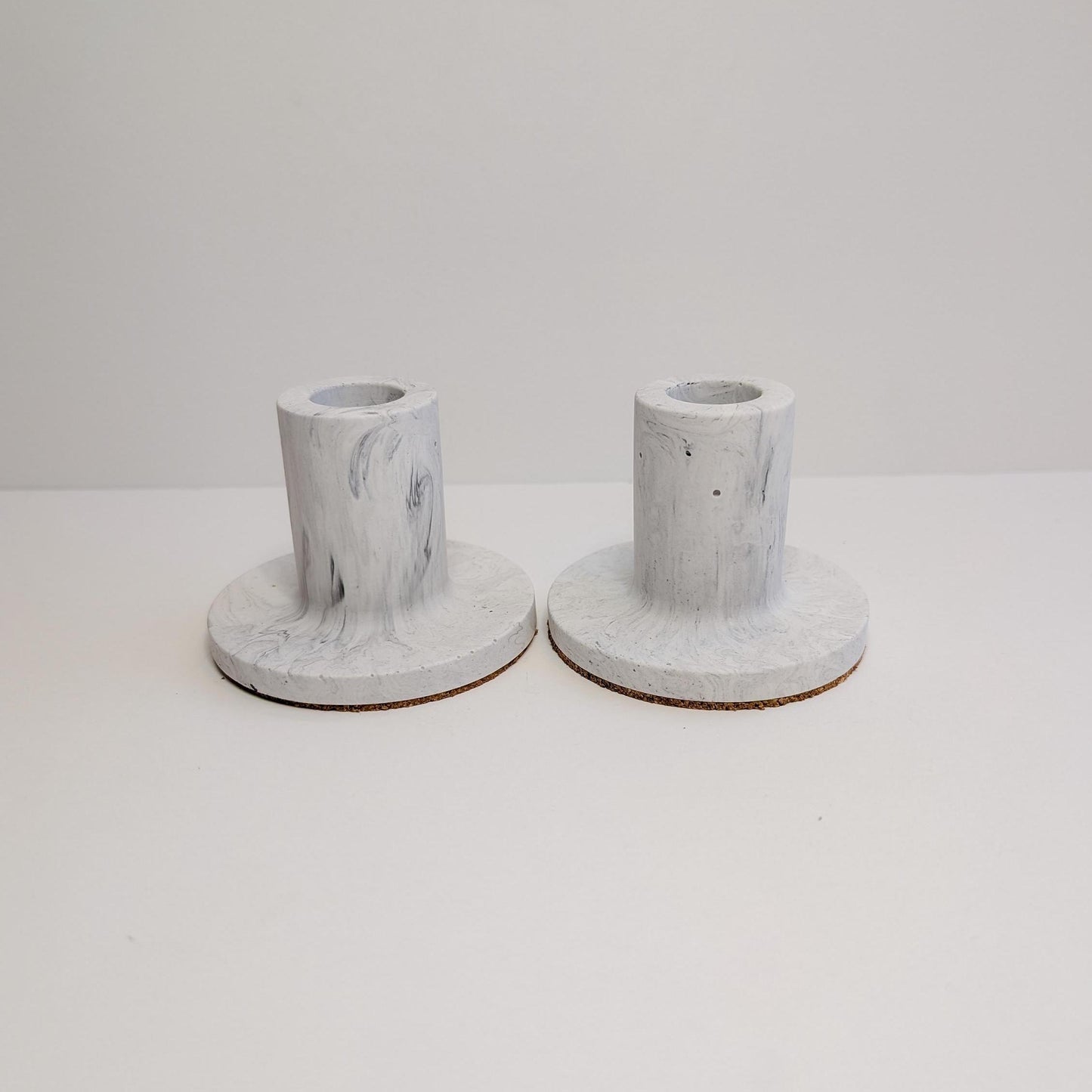 White Marbled Taper Holder, Marbled Candlestick Holder, Modern White Candle Holders