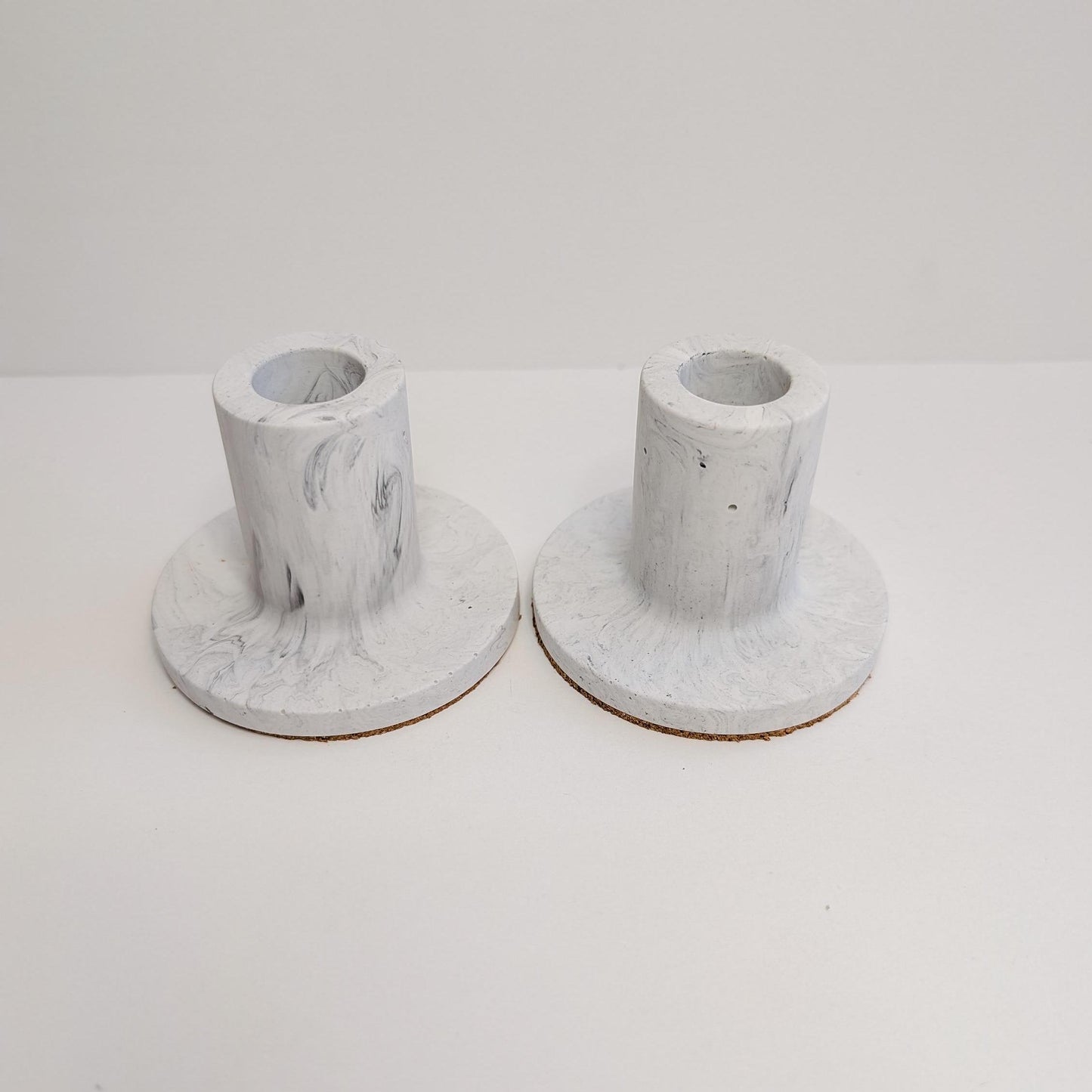 White Marbled Taper Holder, Marbled Candlestick Holder, Modern White Candle Holders