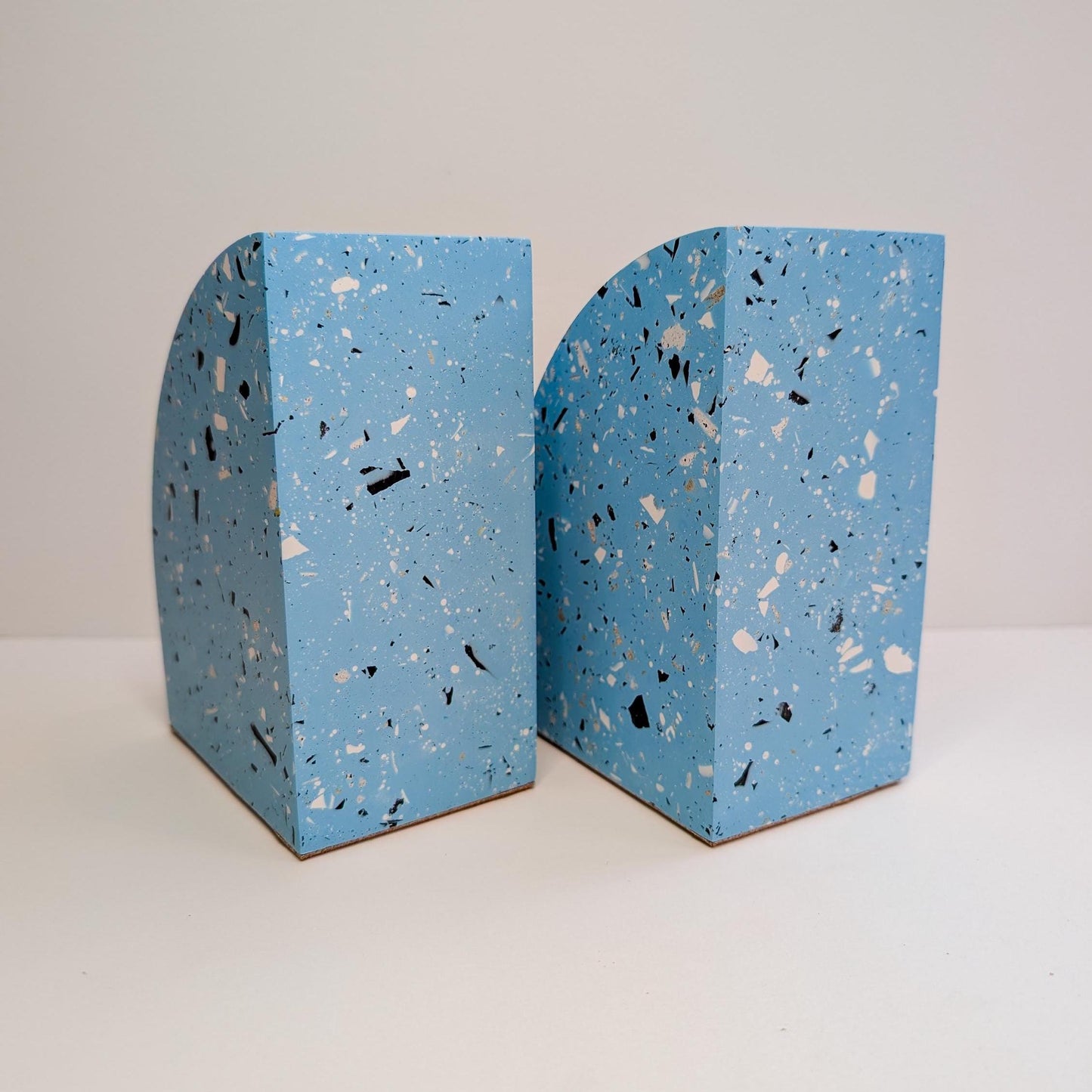 Light Blue Terrazzo Curve Bookends, Modern Terrazzo Bookends, Colorful Bookshelf Decor, Heavy Cookbook Bookends