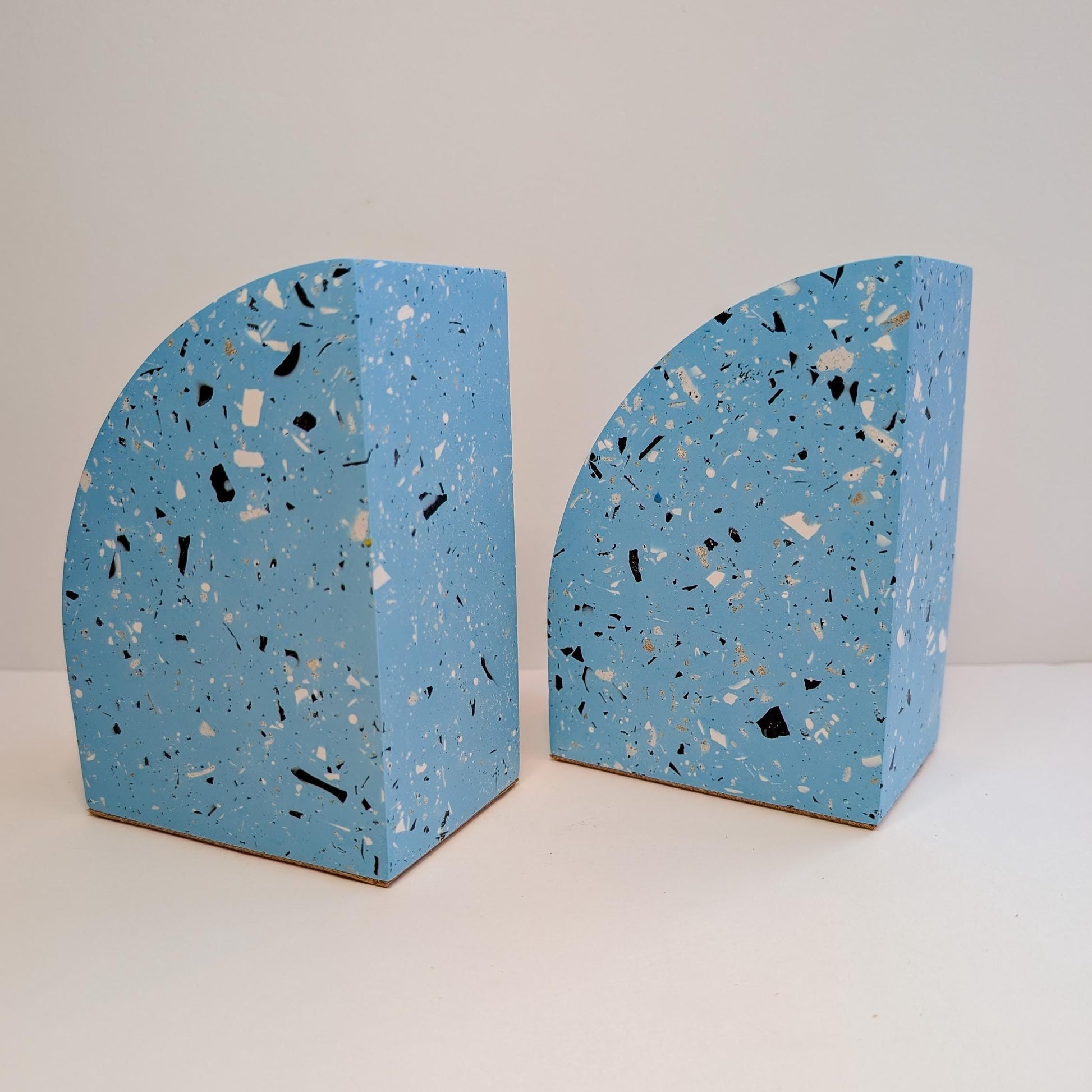 Light Blue Terrazzo Curve Bookends, Modern Terrazzo Bookends, Colorful Bookshelf Decor, Heavy Cookbook Bookends