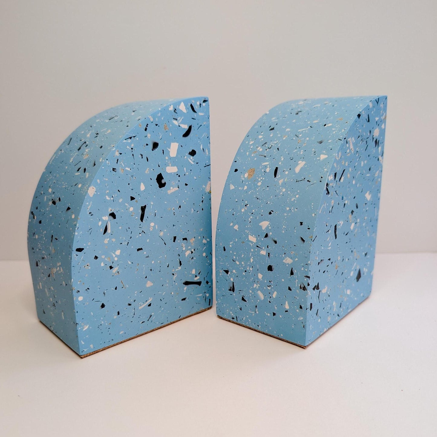 Light Blue Terrazzo Curve Bookends, Modern Terrazzo Bookends, Colorful Bookshelf Decor, Heavy Cookbook Bookends