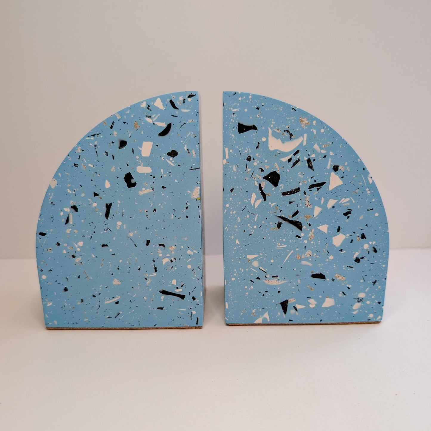 Light Blue Terrazzo Curve Bookends, Modern Terrazzo Bookends, Colorful Bookshelf Decor, Heavy Cookbook Bookends