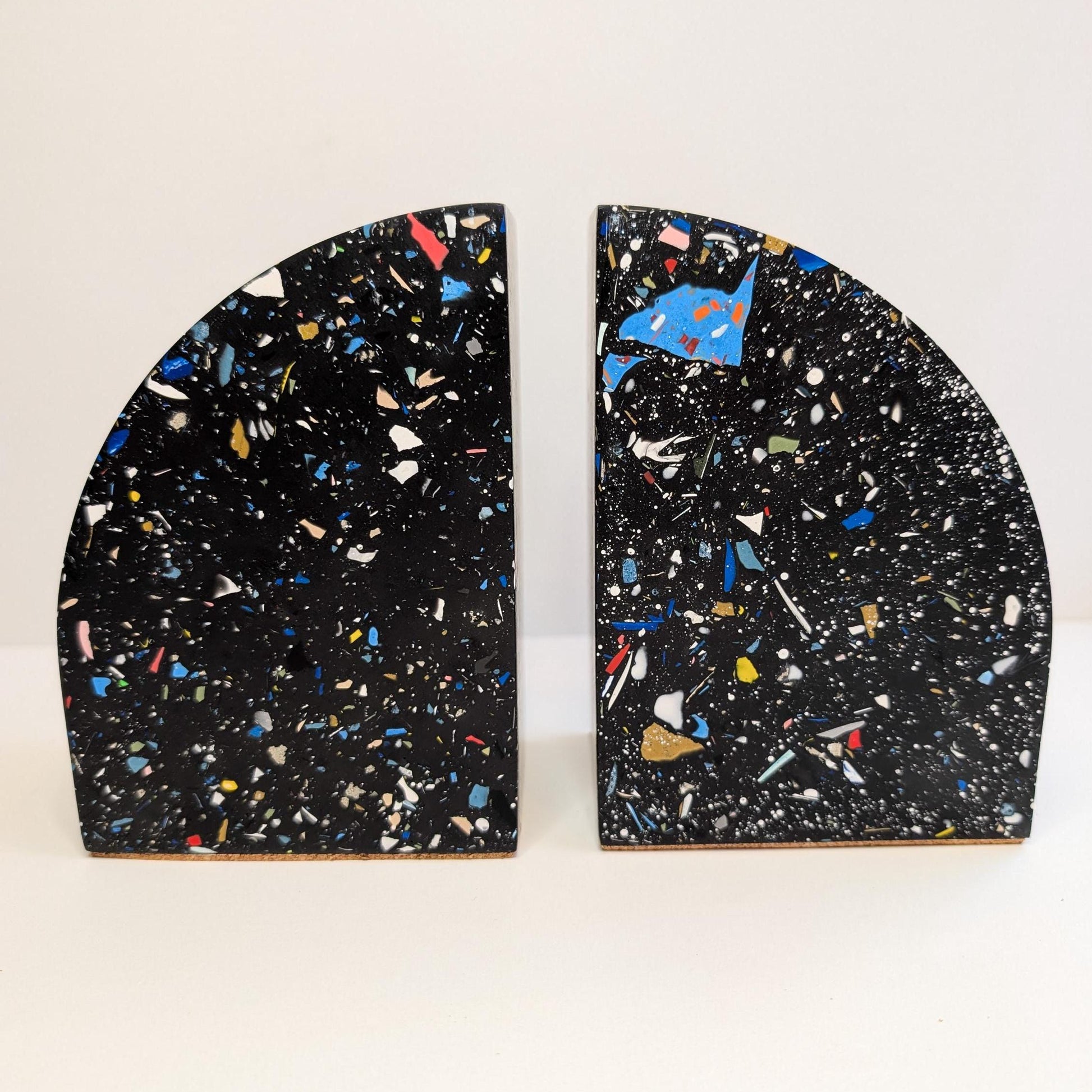 Black Terrazzo Curve Bookends, Modern Terrazzo Bookends, Colorful Bookshelf Decor, Heavy Cookbook Bookends