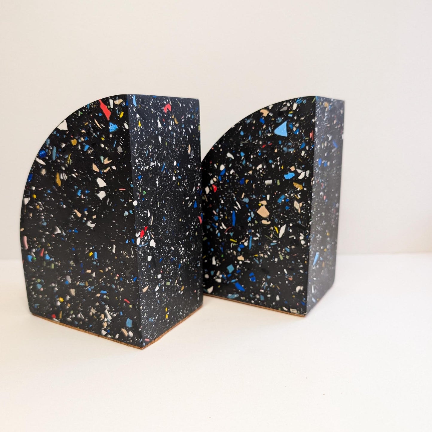 Black Terrazzo Curve Bookends, Modern Terrazzo Bookends, Colorful Bookshelf Decor, Heavy Cookbook Bookends