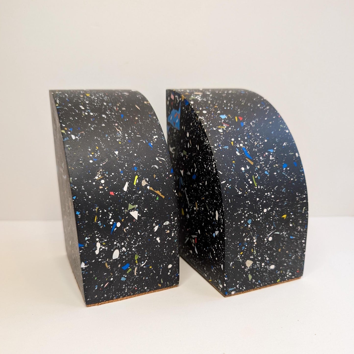 Black Terrazzo Curve Bookends, Modern Terrazzo Bookends, Colorful Bookshelf Decor, Heavy Cookbook Bookends