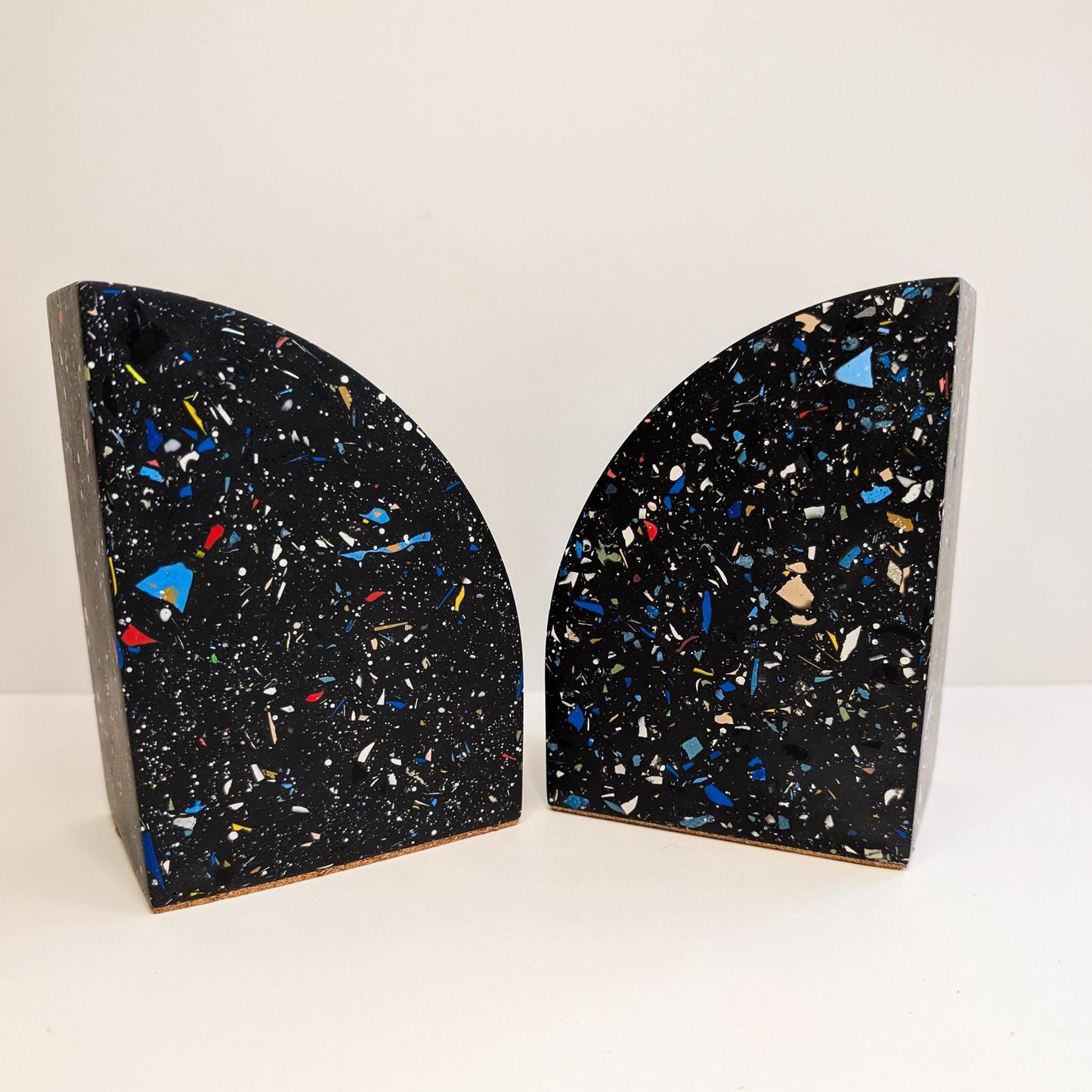 Black Terrazzo Curve Bookends, Modern Terrazzo Bookends, Colorful Bookshelf Decor, Heavy Cookbook Bookends