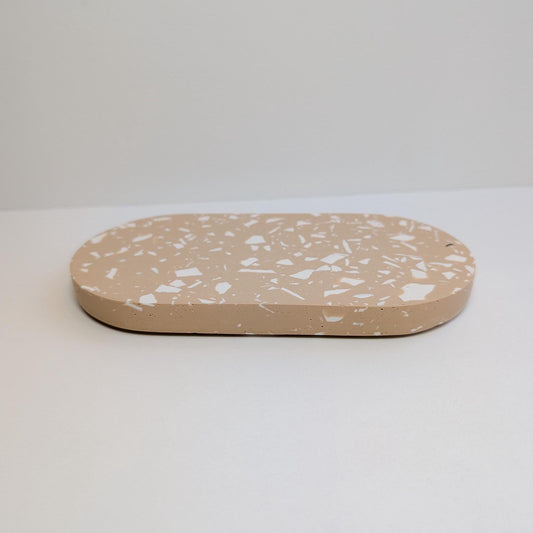 Tan and White Terrazzo Small Tray, Terrazzo Makeup Tray, Neutral Oval Tray