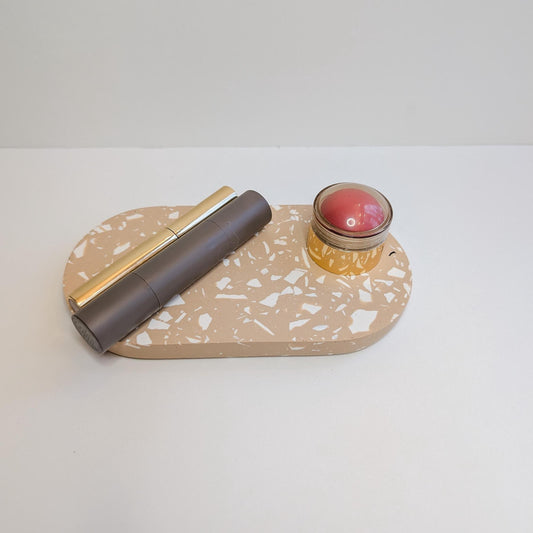 Tan and White Terrazzo Small Tray, Terrazzo Makeup Tray, Neutral Oval Tray