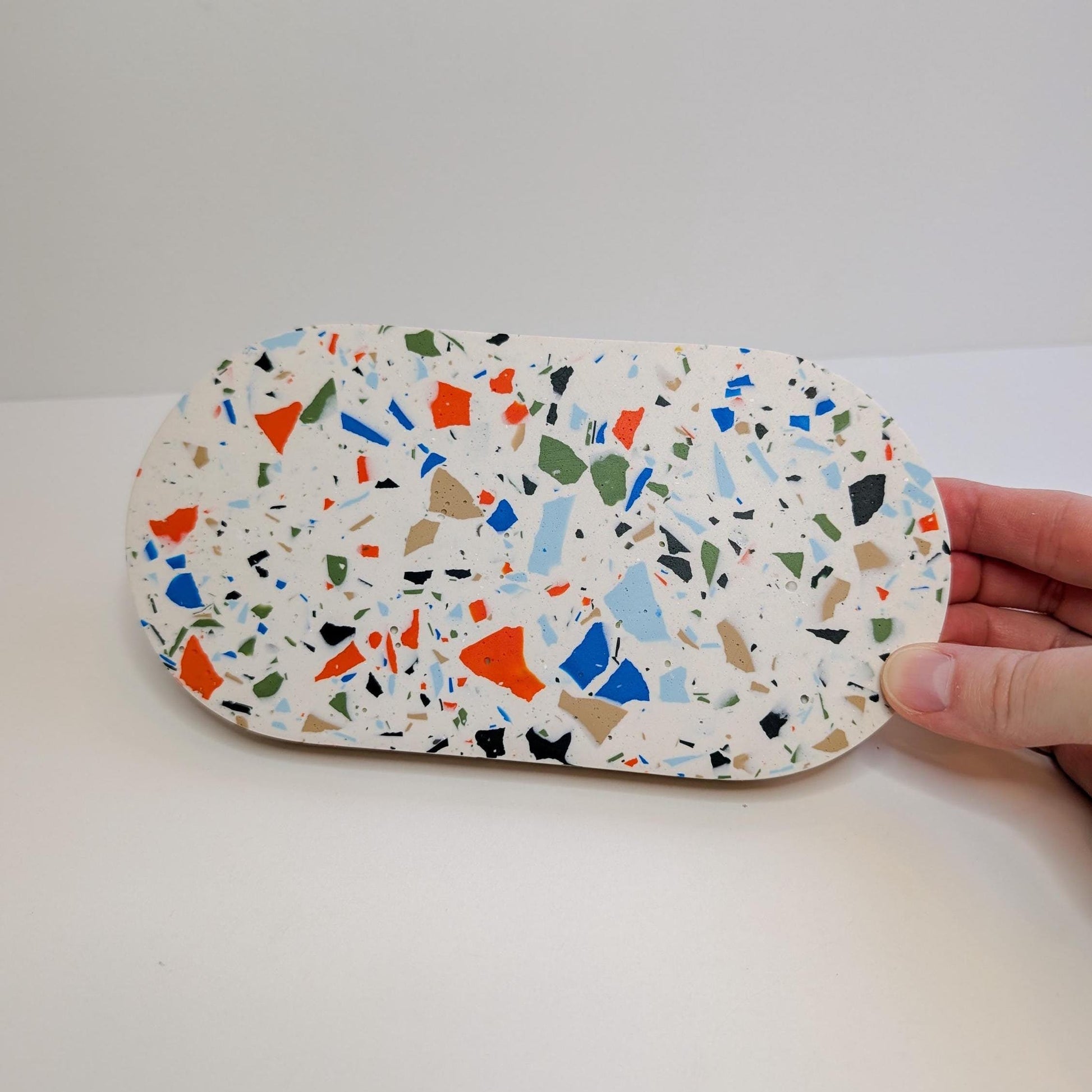 Tan and White Terrazzo Small Tray, Terrazzo Makeup Tray, Neutral Oval Tray